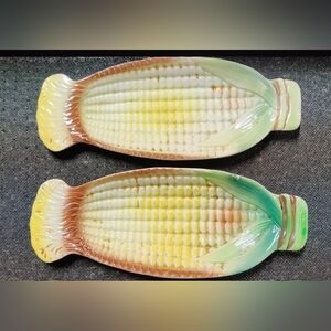 Vintage Corn On The Cob Serving Dish/Plate/Holder Set Of 2